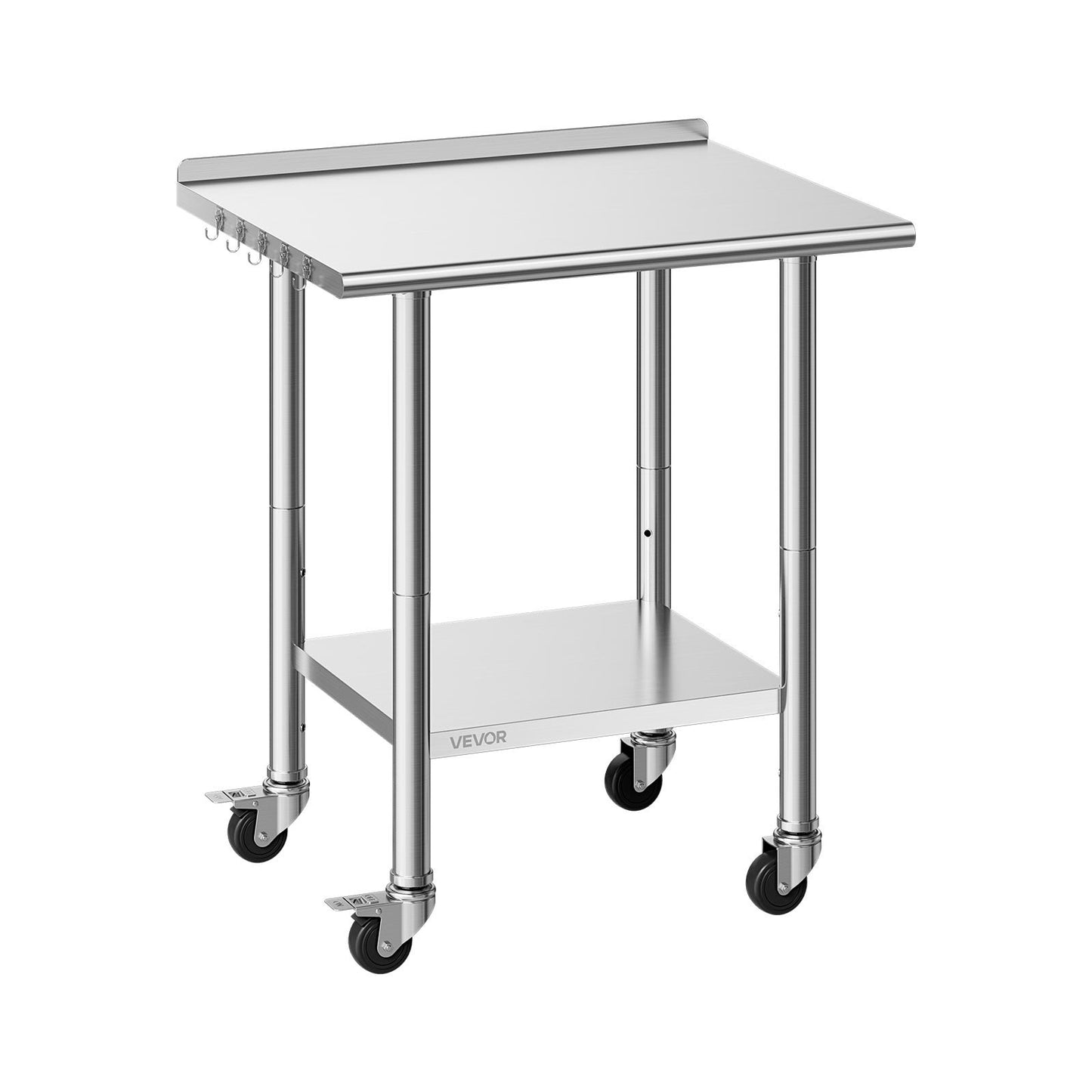 Stainless Steel Food Prep Table 24x30 Inch with Wheels & Backsplash for Commercial Kitchen