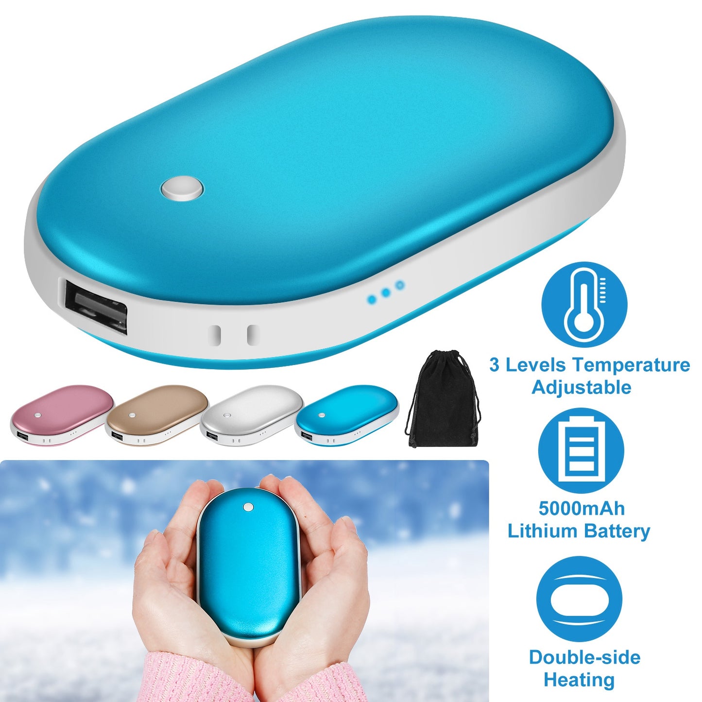 Portable Hand Warmer & Power Bank - Double-Sided Heating