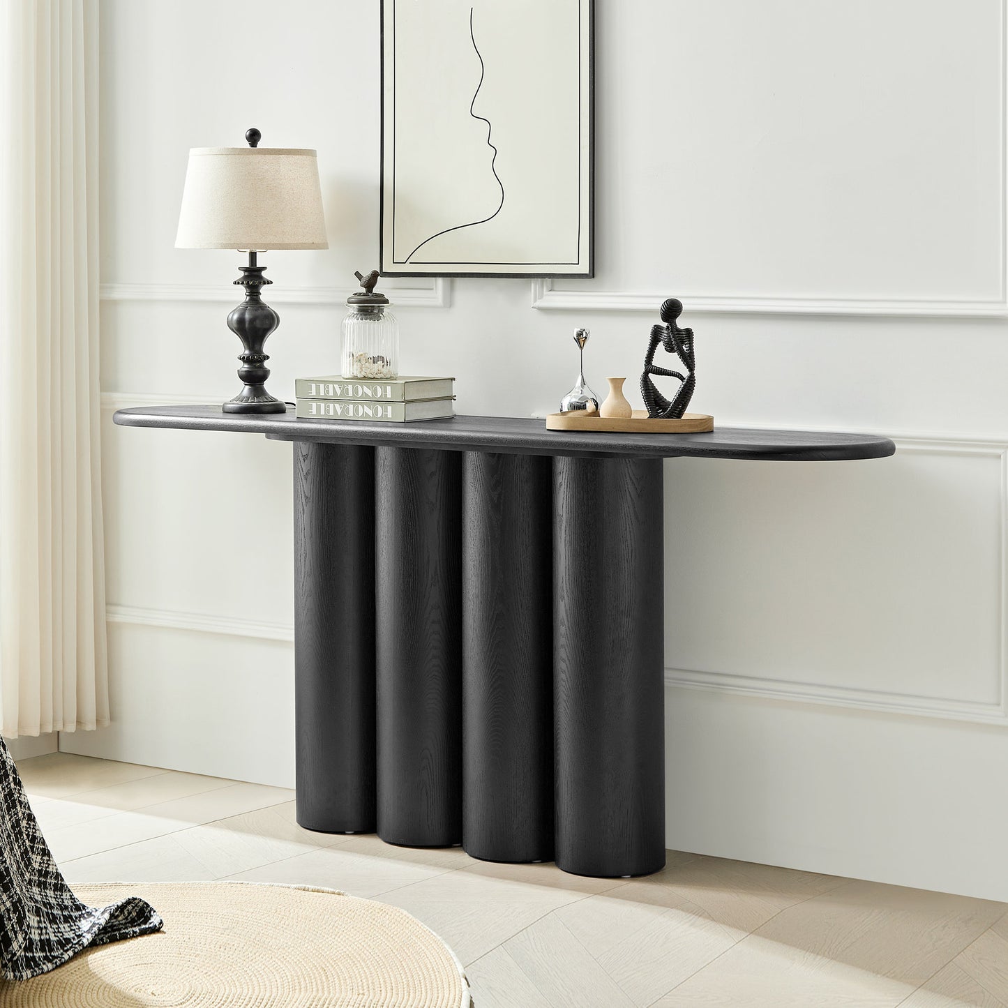 66.93'' Modern Console Table with Unique Cylindrical Legs - Black