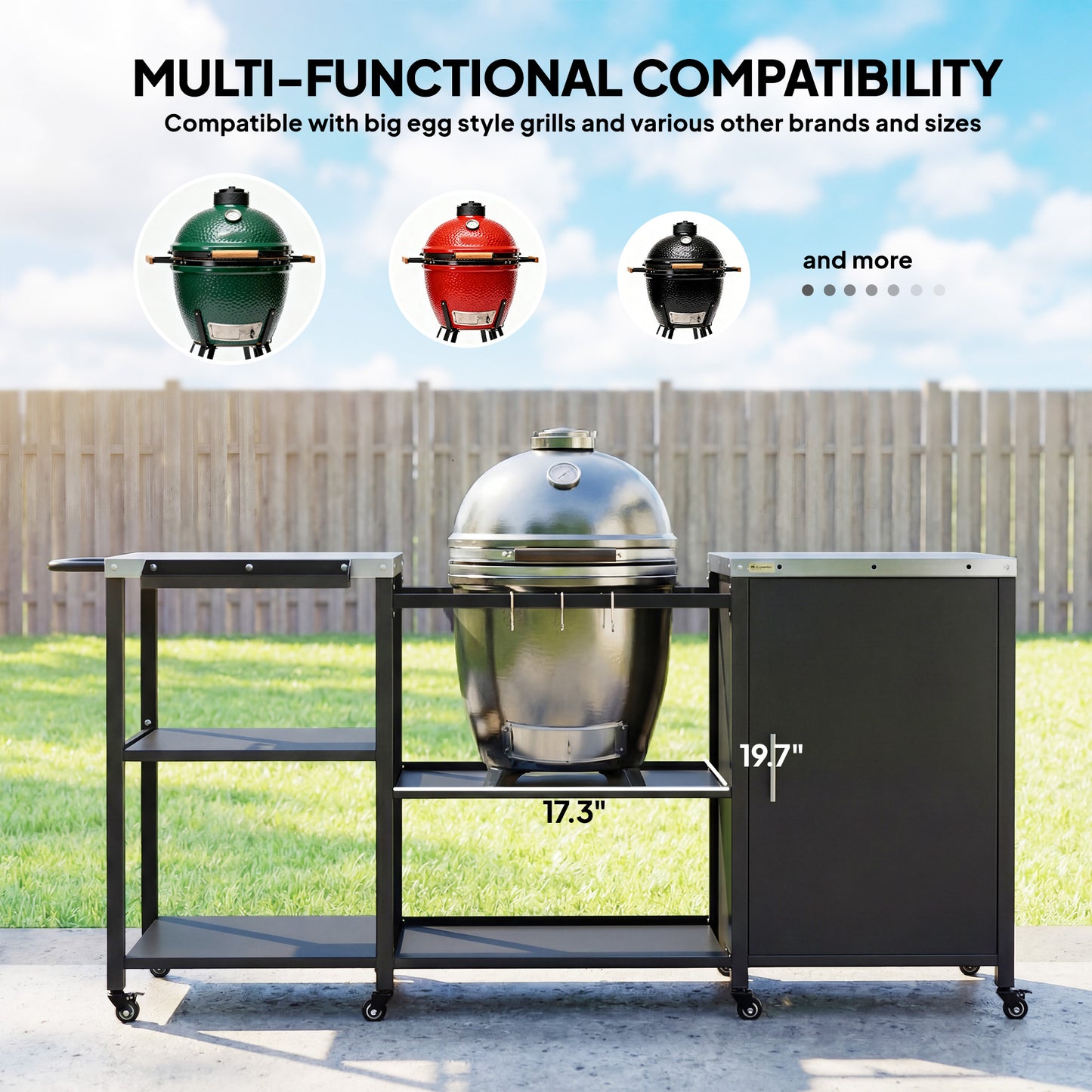 Heavy Duty Metal Grill Table with Stainless Steel Top - Black