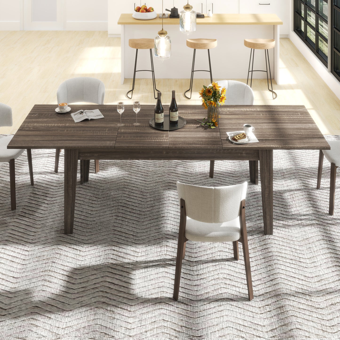 Large Extendable Dining Table - 106.3 Inch Dark Oak
