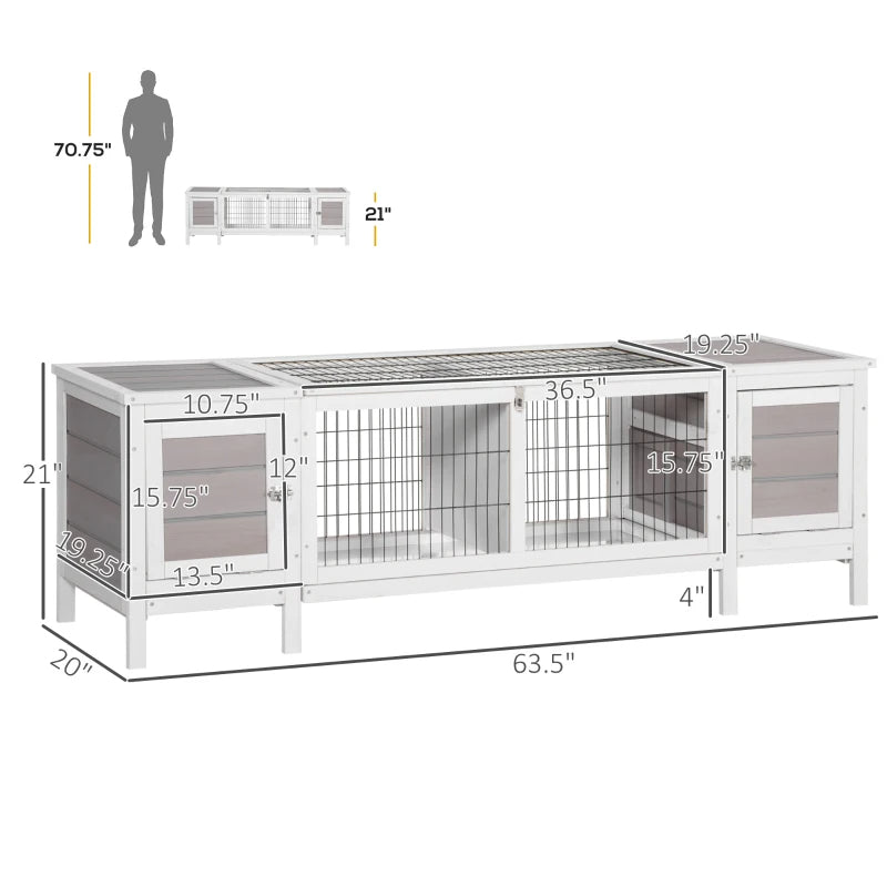 Indoor Rabbit Hutch with Pull-Out Tray and Divided Sections - White