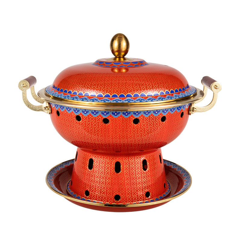 Pure Copper Enamel Flat Pot for Cooking, 26cm, Multiple Patterns & Colors
