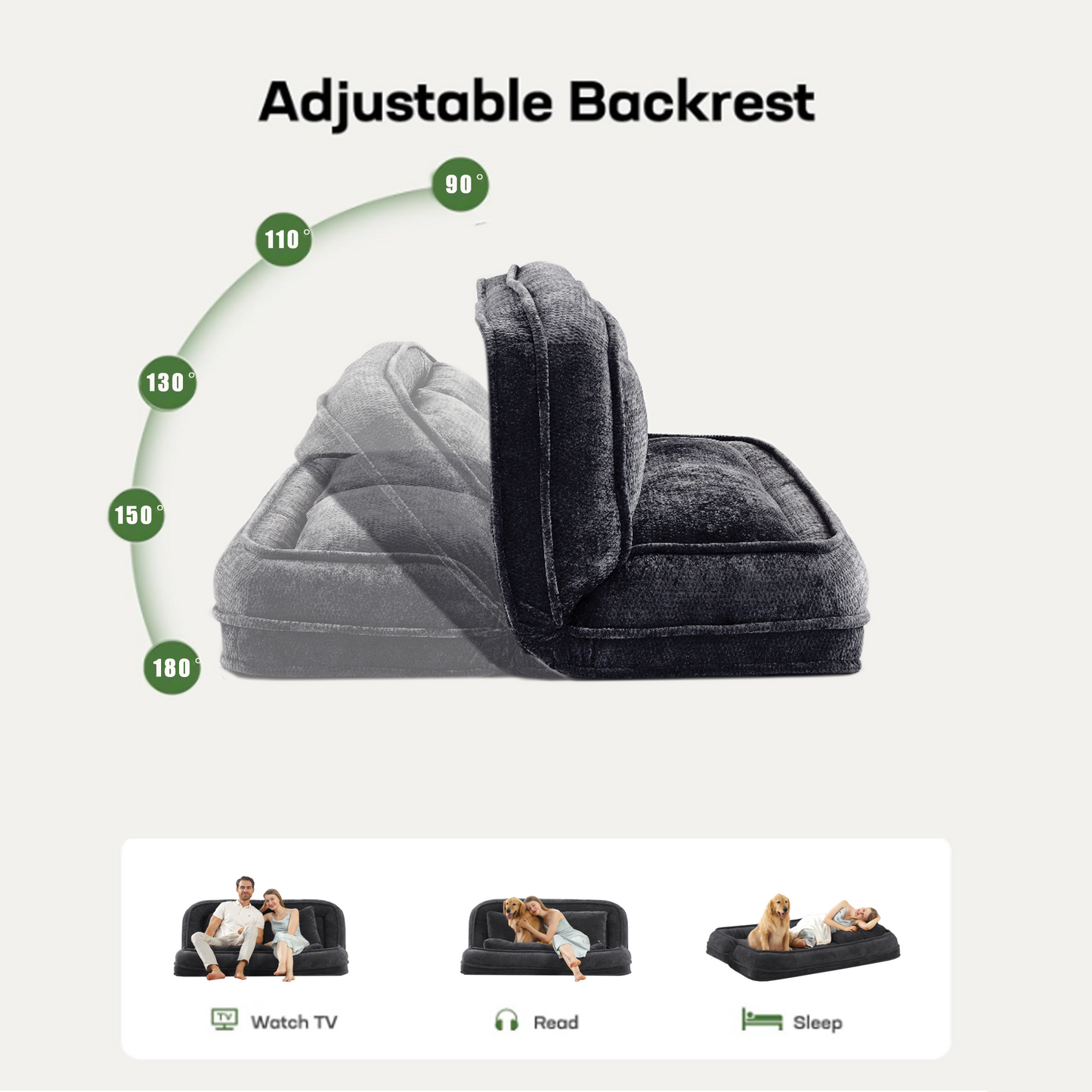 Extra Large Chenille Lazy Sofa Loveseat - Black Dog Bed