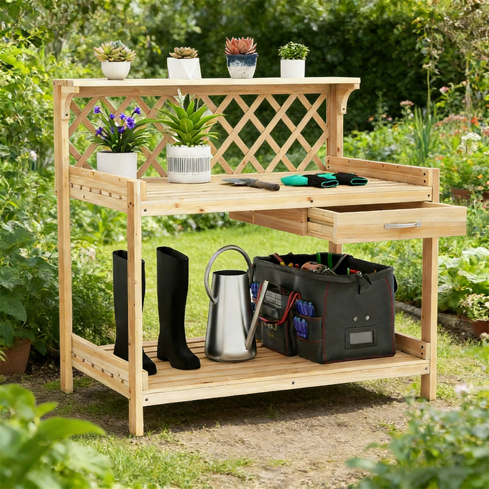 Garden Potting Bench Table Wooden Planting Workstation For Wood With