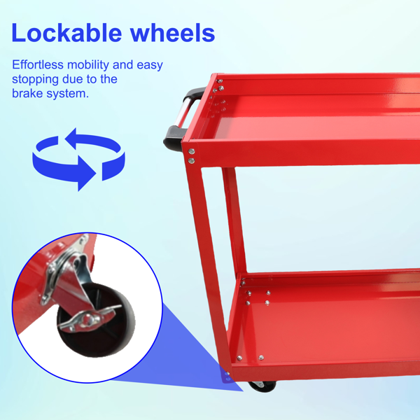 Heavy Duty Steel Utility Cart on Wheels - 400LBS Capacity Industrial Service Cart for Garage Warehouse Workshop - Bright Red