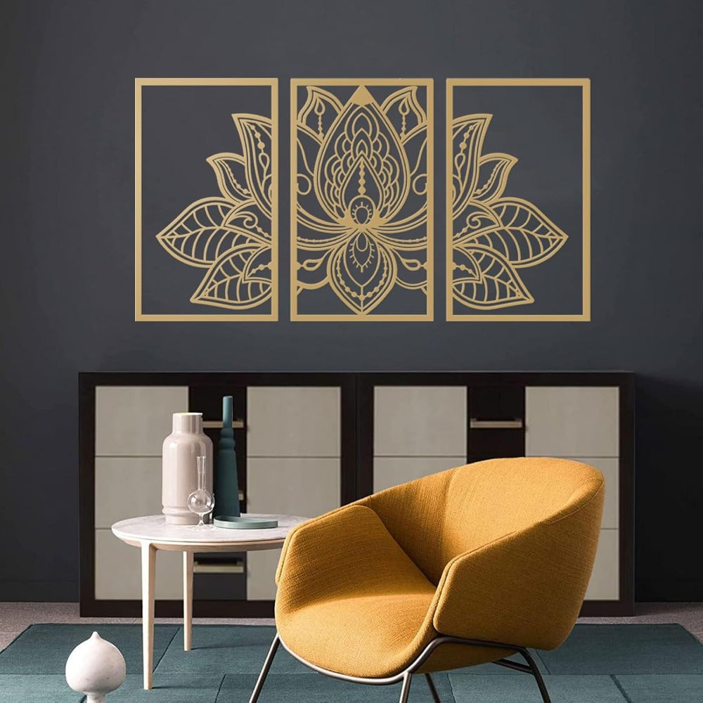 Golden Lotus Mandala Wall Art - Handmade Wrought Iron Decor