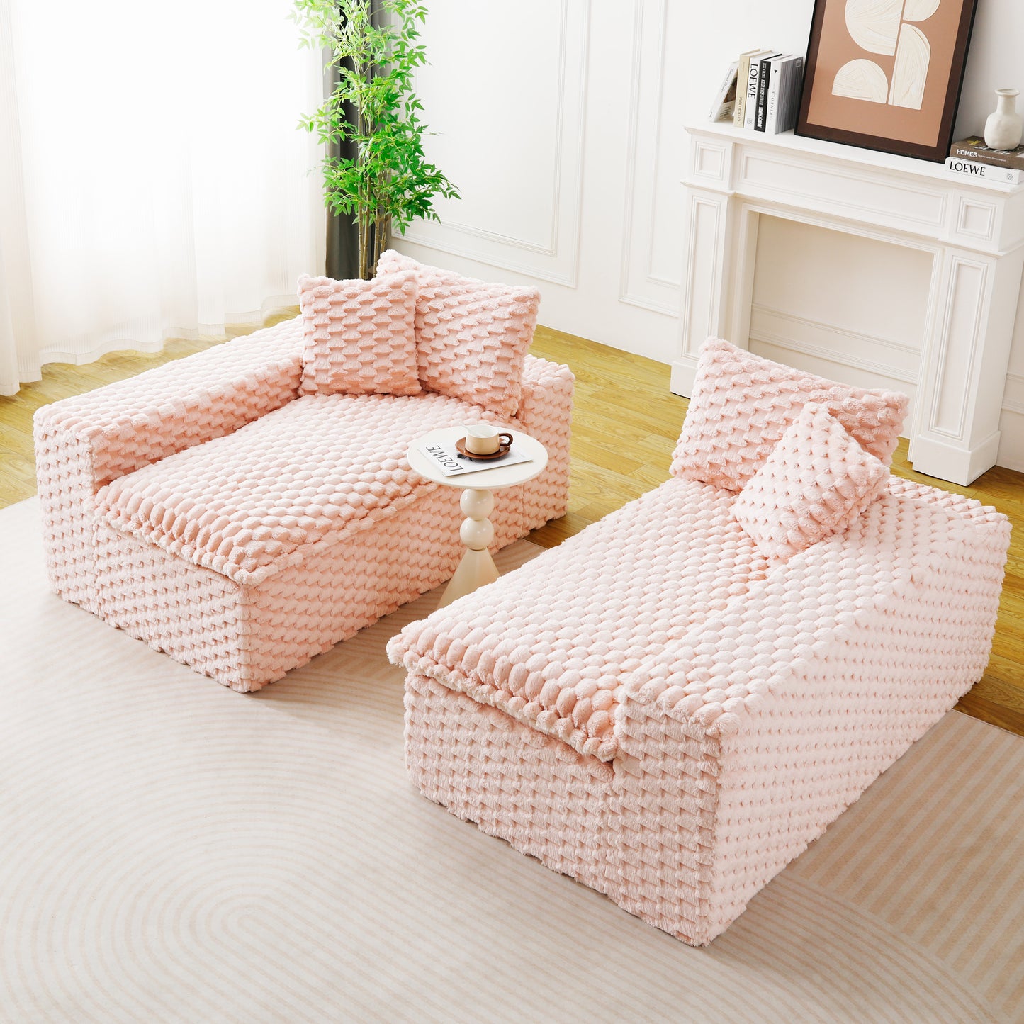 Luxury Pink Velvet Multifunctional Sofa - Arrangeable Design