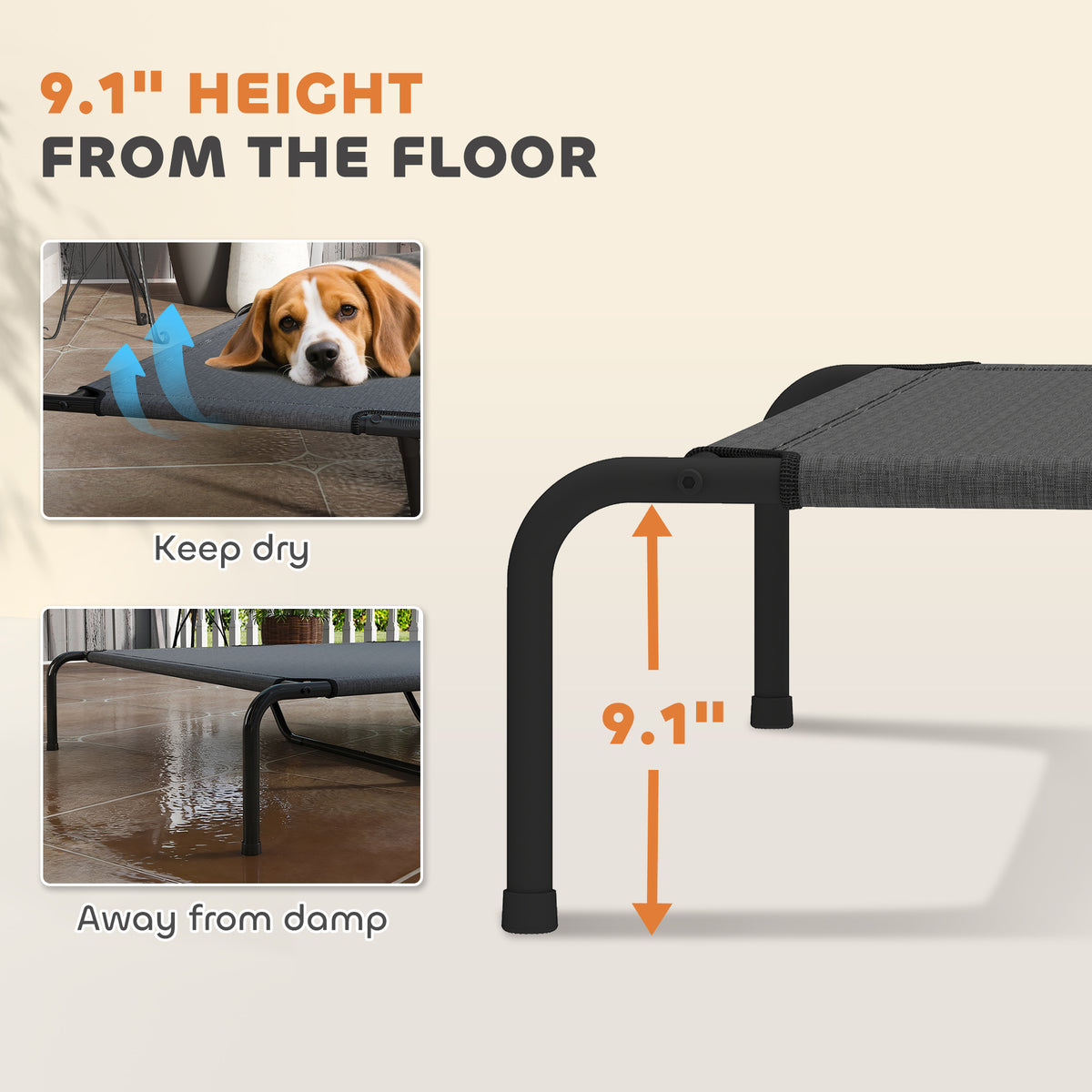 Elevated Large Dog Bed 60 Inch Gray Support Mesh Comfort Indoor Outdoor
