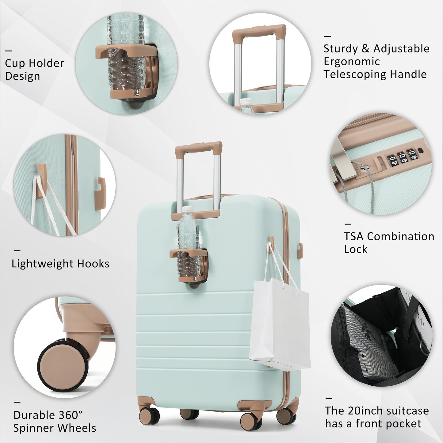 20-Inch Expandable Carry-On Luggage Set with USB Port - Green