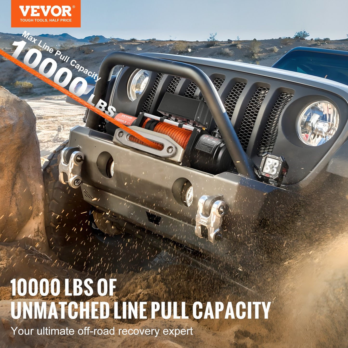 10,000Lb Electric Winch with Synthetic Rope for Off-Road Recovery Waterproof Remote
