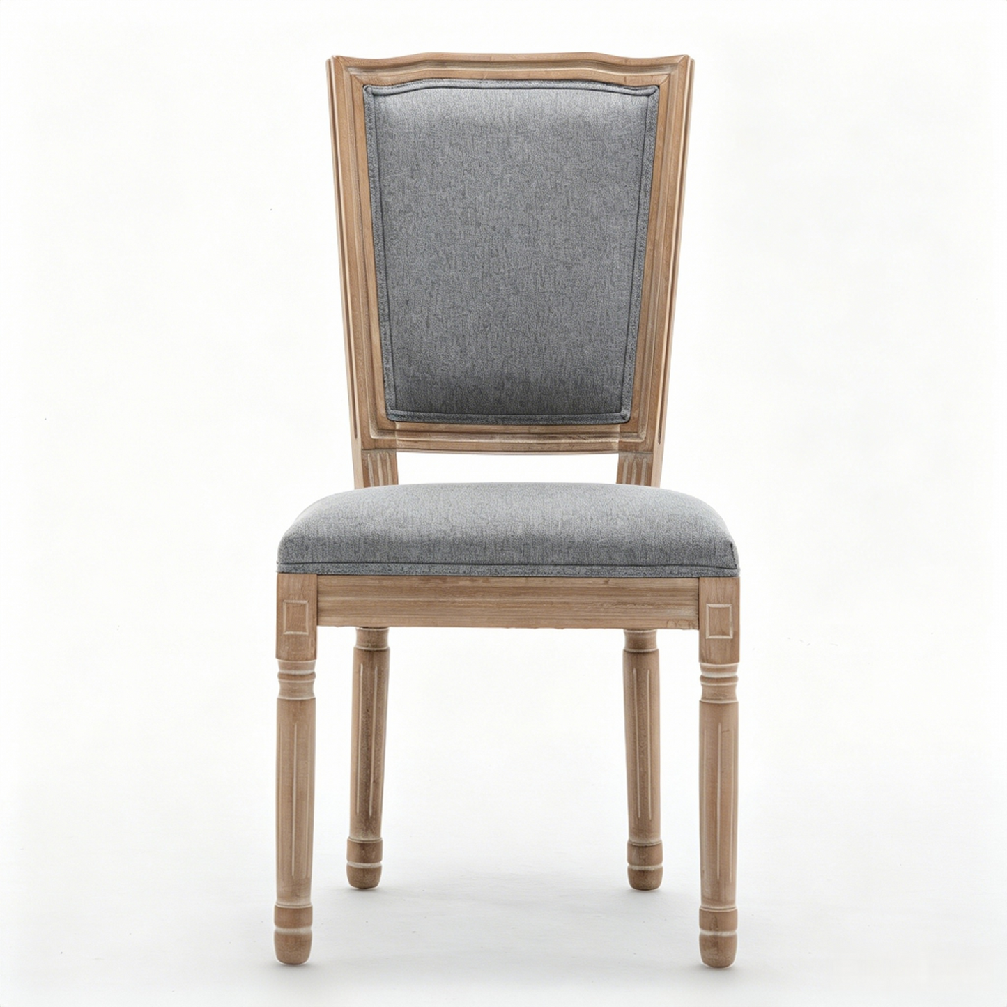 Farmhouse Dining Chairs Set of 2 - Grey Cushioned Linen Seat