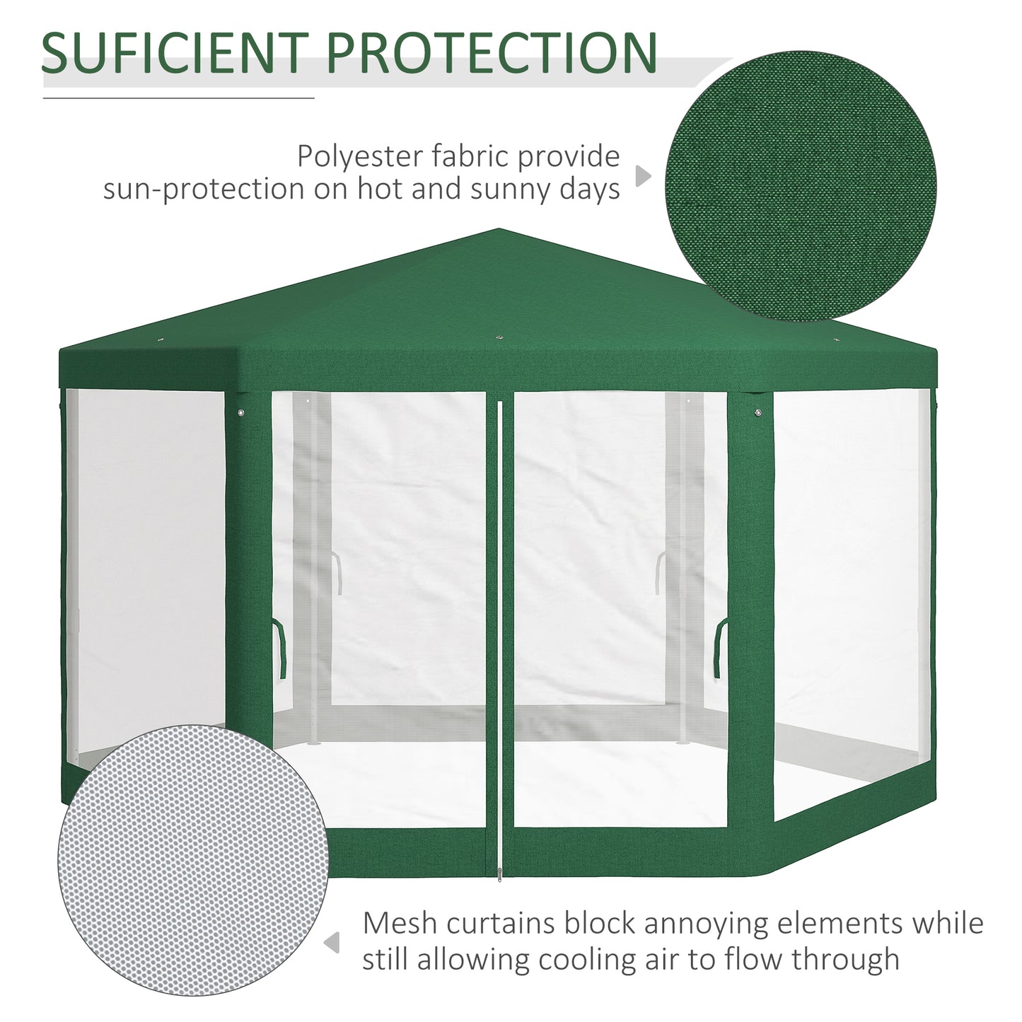 Hexagon Outdoor Party Tent with Mesh Sidewalls - Green
