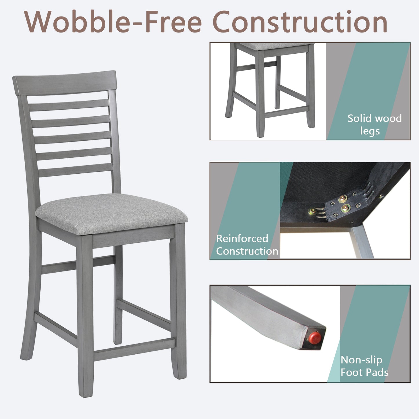 Gray Wooden Counter Height Dining Chairs Set of 4