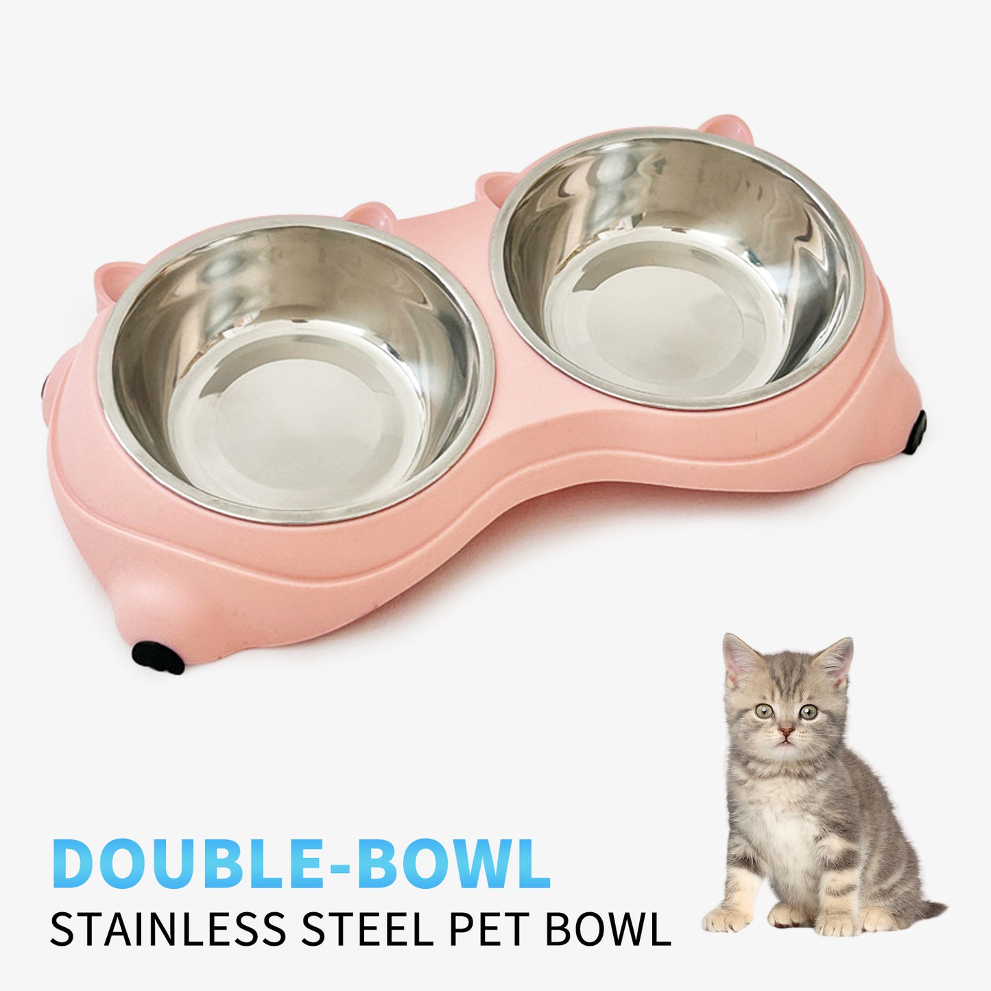 Double Stainless Steel Pet Bowl Set - Non-Slip, Easy to Clean for Cats & Dogs