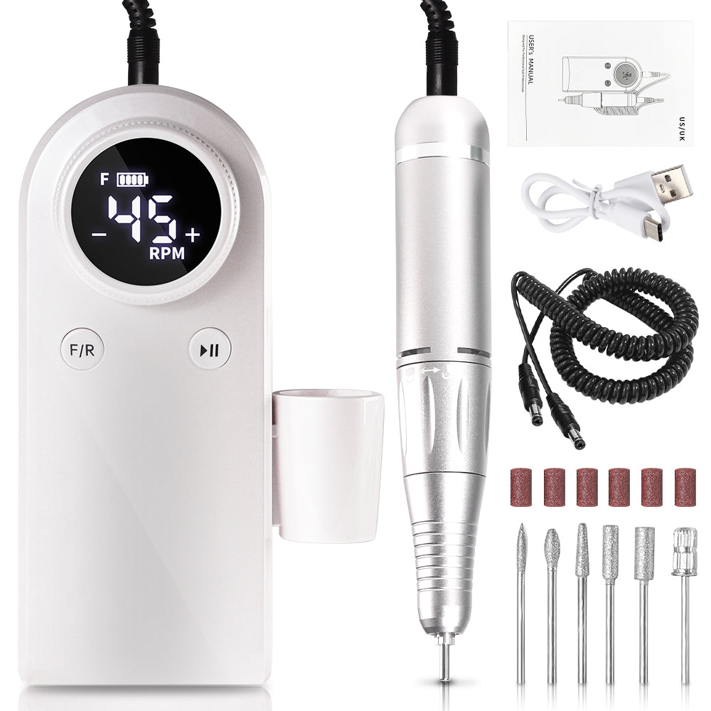 45000RPM Professional Electric Nail Drill Kit - Portable Rechargeable File