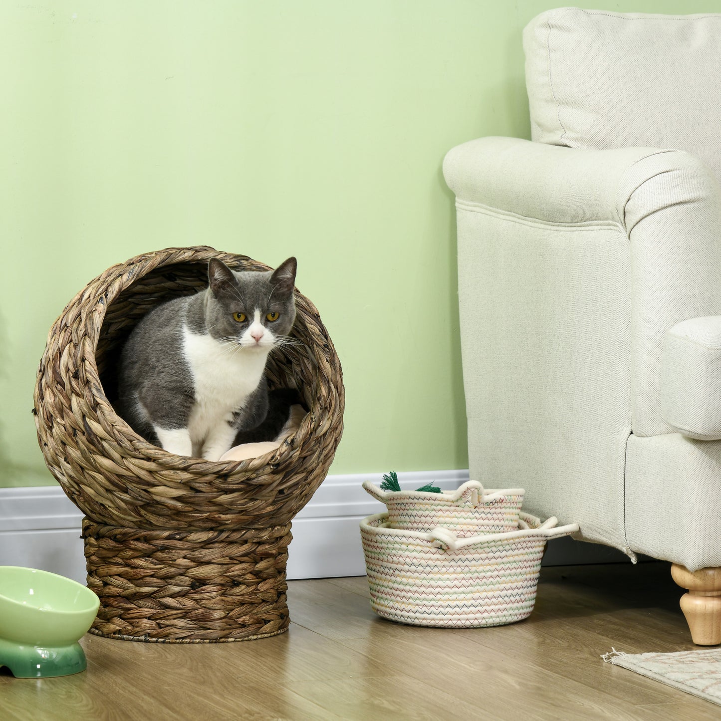 Elevated Cat Bed with Soft Cushion & Egg Chair Shape - Gray, 20"