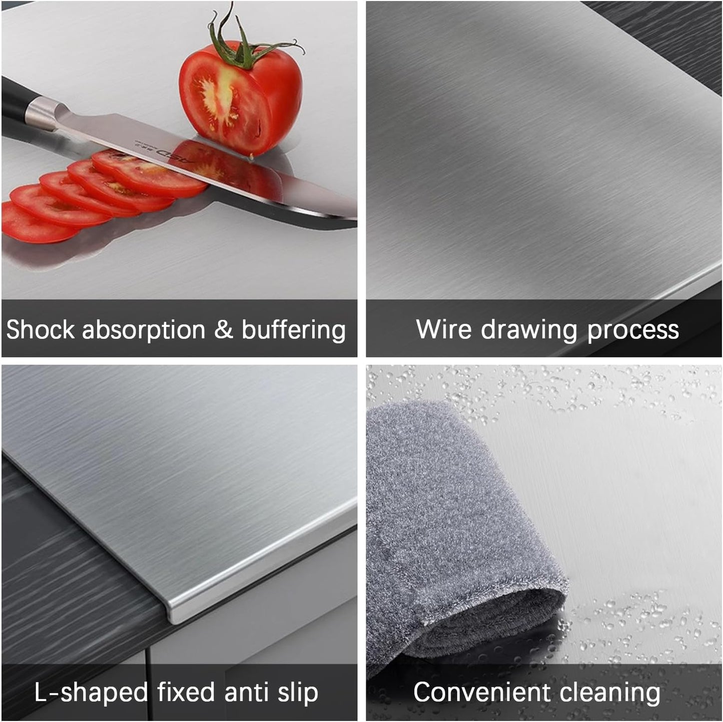 304 Stainless Steel Double-Edge Cutting Board - Non-Slip, Easy to Clean