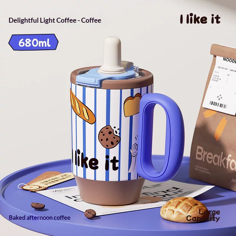 Insulated Drinkware Set with Handle and Straw - 680ML Dual-Use Cups for Outdoor Use
