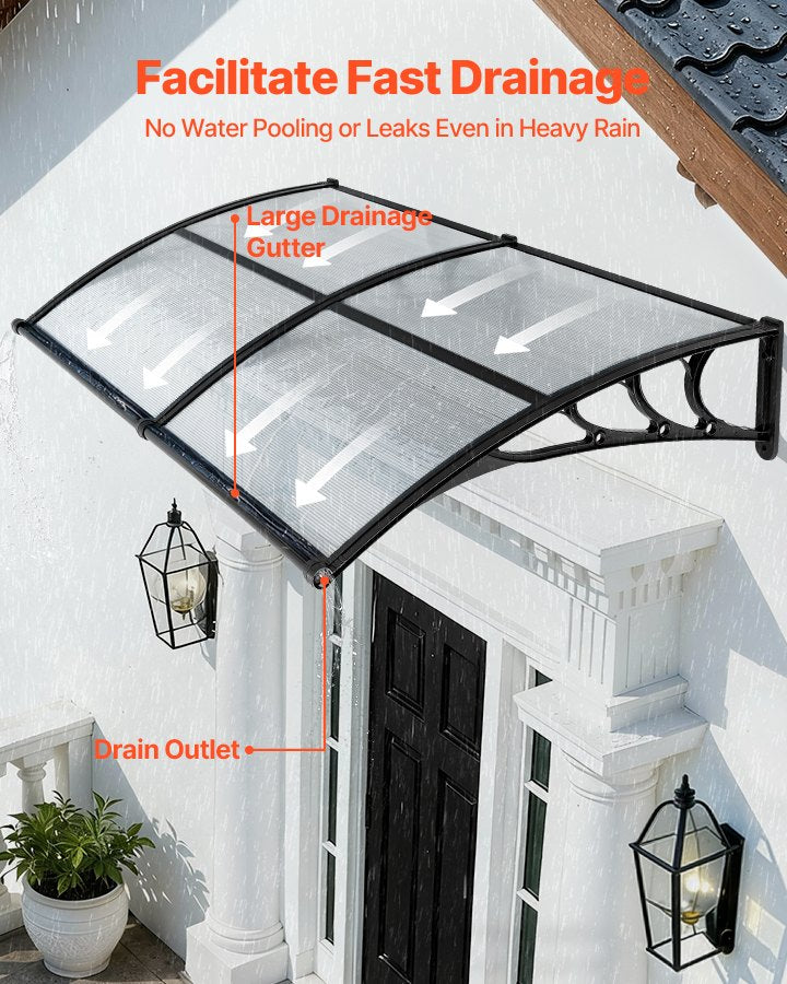 Outdoor Door Canopy Awning 38x78 Inches Polycarbonate Rain Snow Sun Protection Black