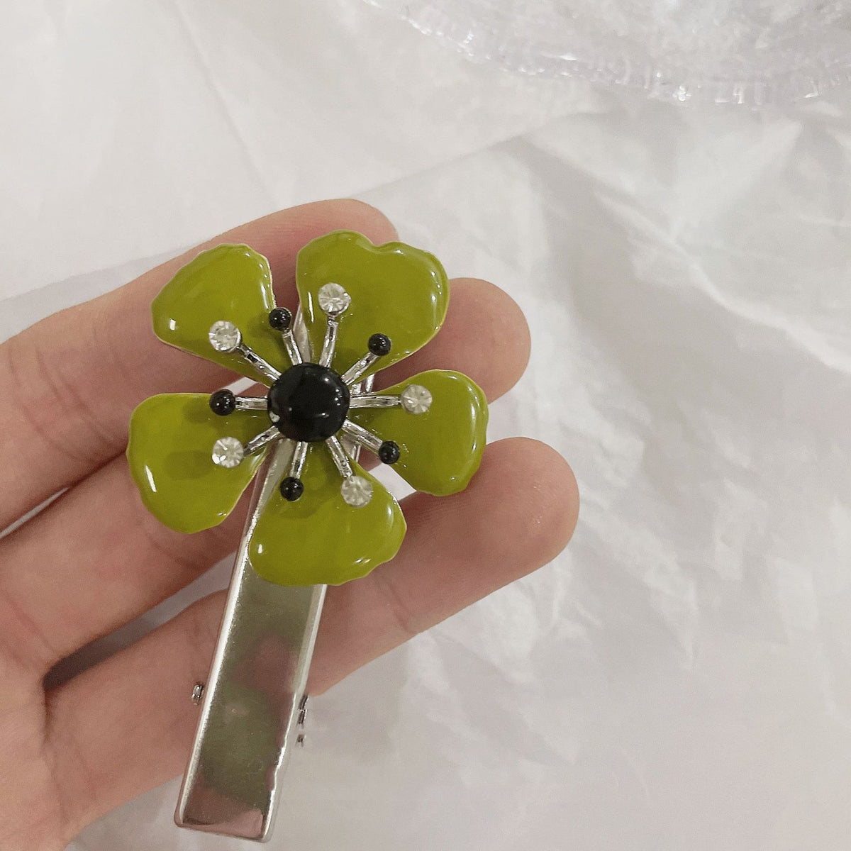 Green Flower Hairpin - Alloy Side Clip