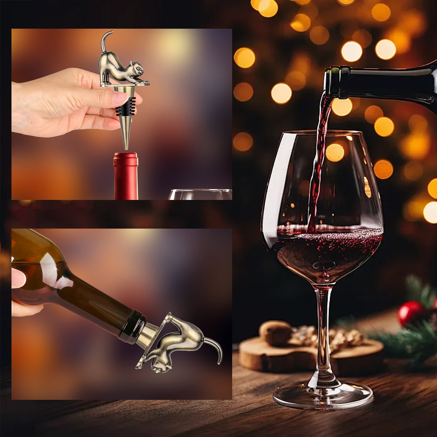Elegant Cat-Shaped Wine Stopper Set - Gift Boxed High-End Accessories