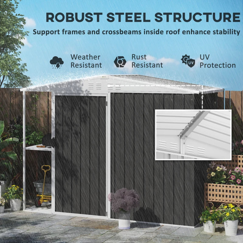 8ft Metal Outdoor Garden Shed with Lock & Vents - Dark Gray
