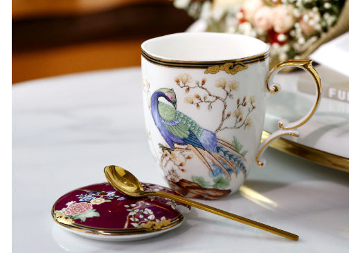 Colorful Ceramic Mug with Lid - British Style Drinkware for Kitchen