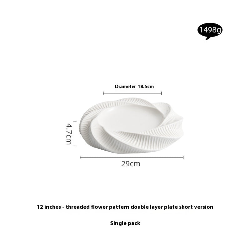 Double-Layer Creative Thread Pattern Ceramic Tableware Set - Assorted Sizes