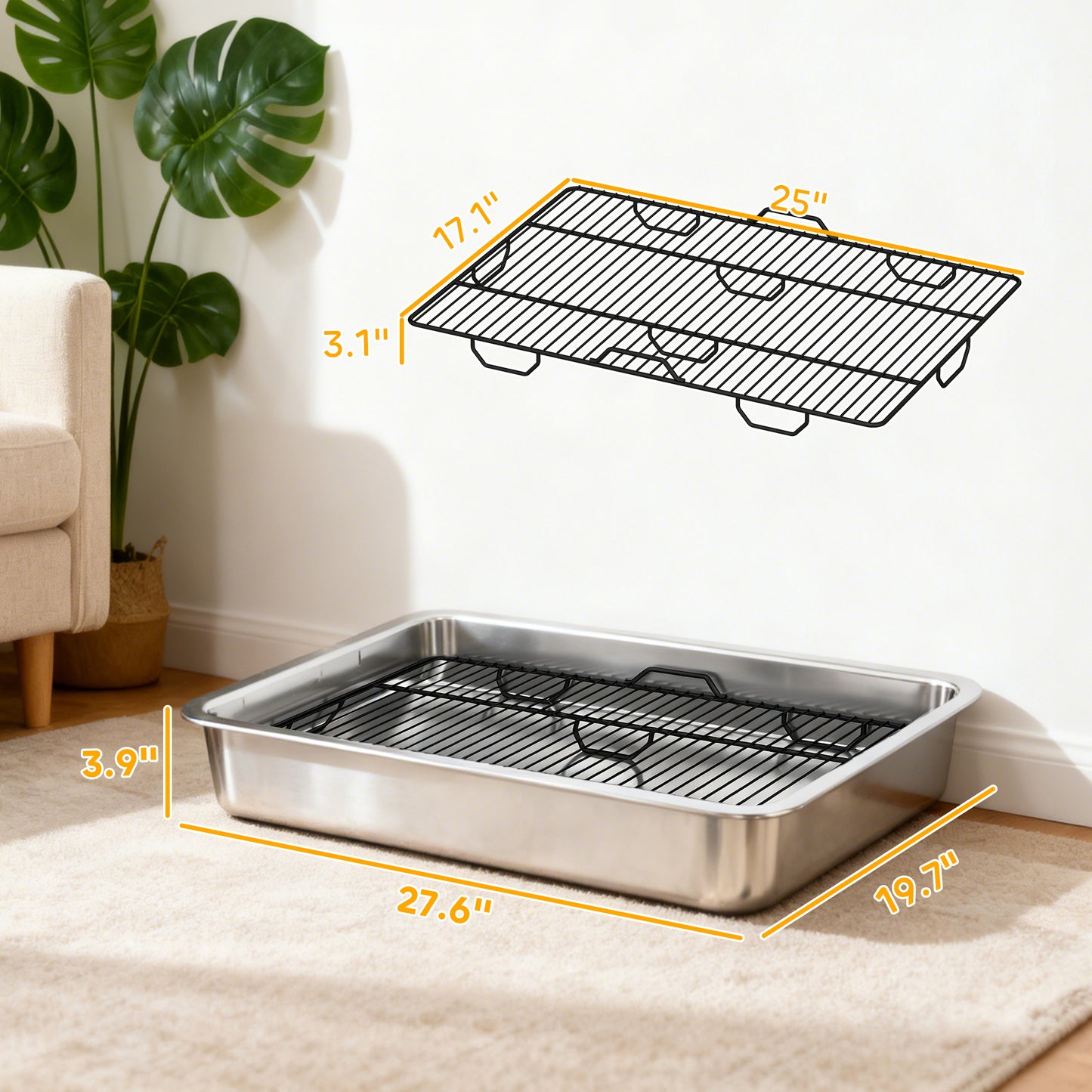 Stainless Steel Dog Potty Tray for Small & Medium Dogs, Indoor Outdoor Use