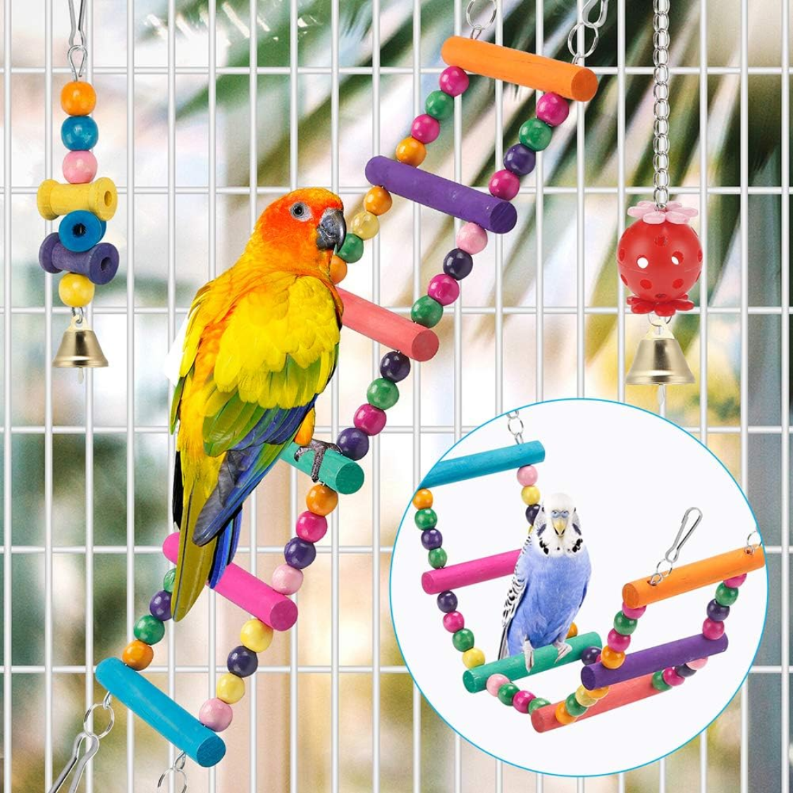 Colorful Bird Parakeet Toys Set with Swing Climbing Ladder Chewing Hammock