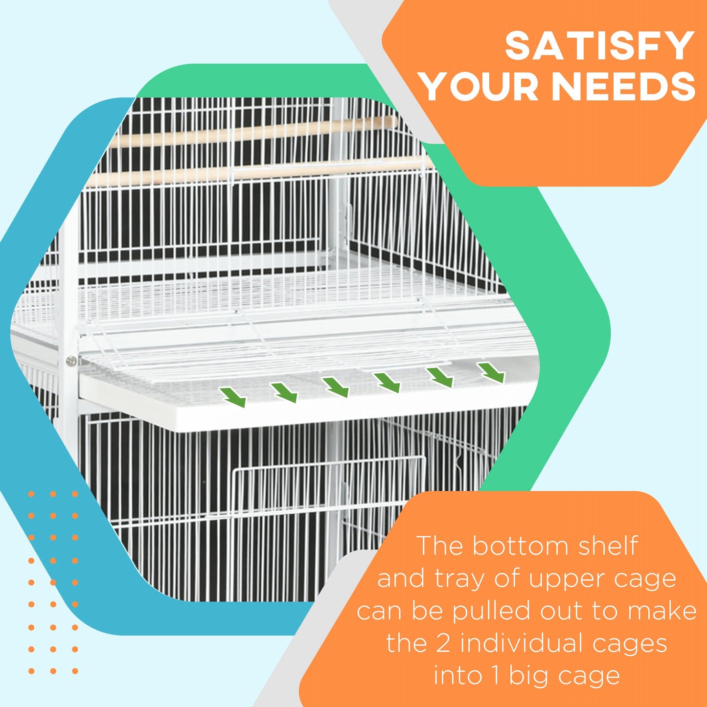 White Metal Bird Cage with Rolling Stand for Small to Medium Birds 67" H
