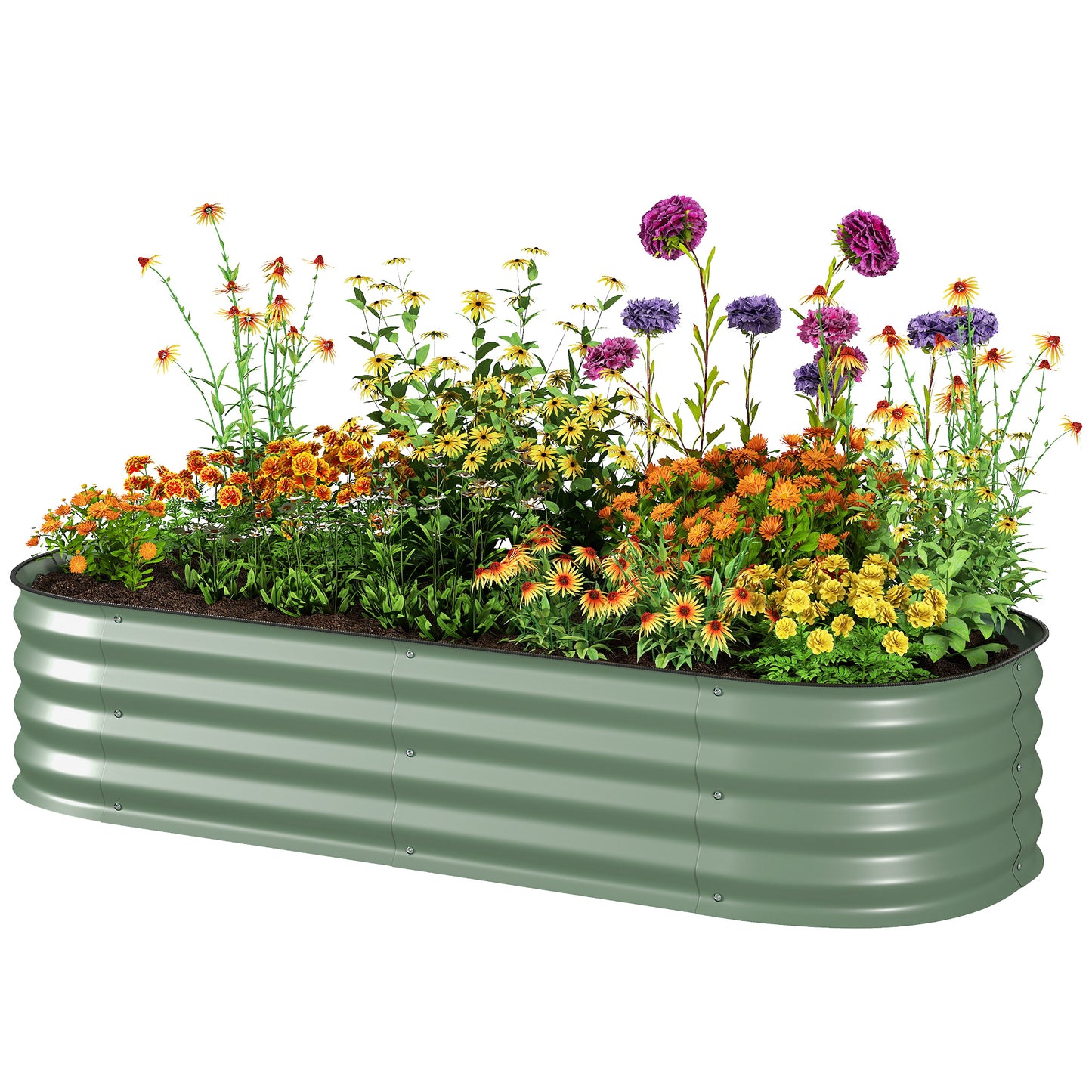 Galvanized Raised Garden Bed Kit - Modular Metal Planter Box with Safety Edging, Green, 595x360x170 mm