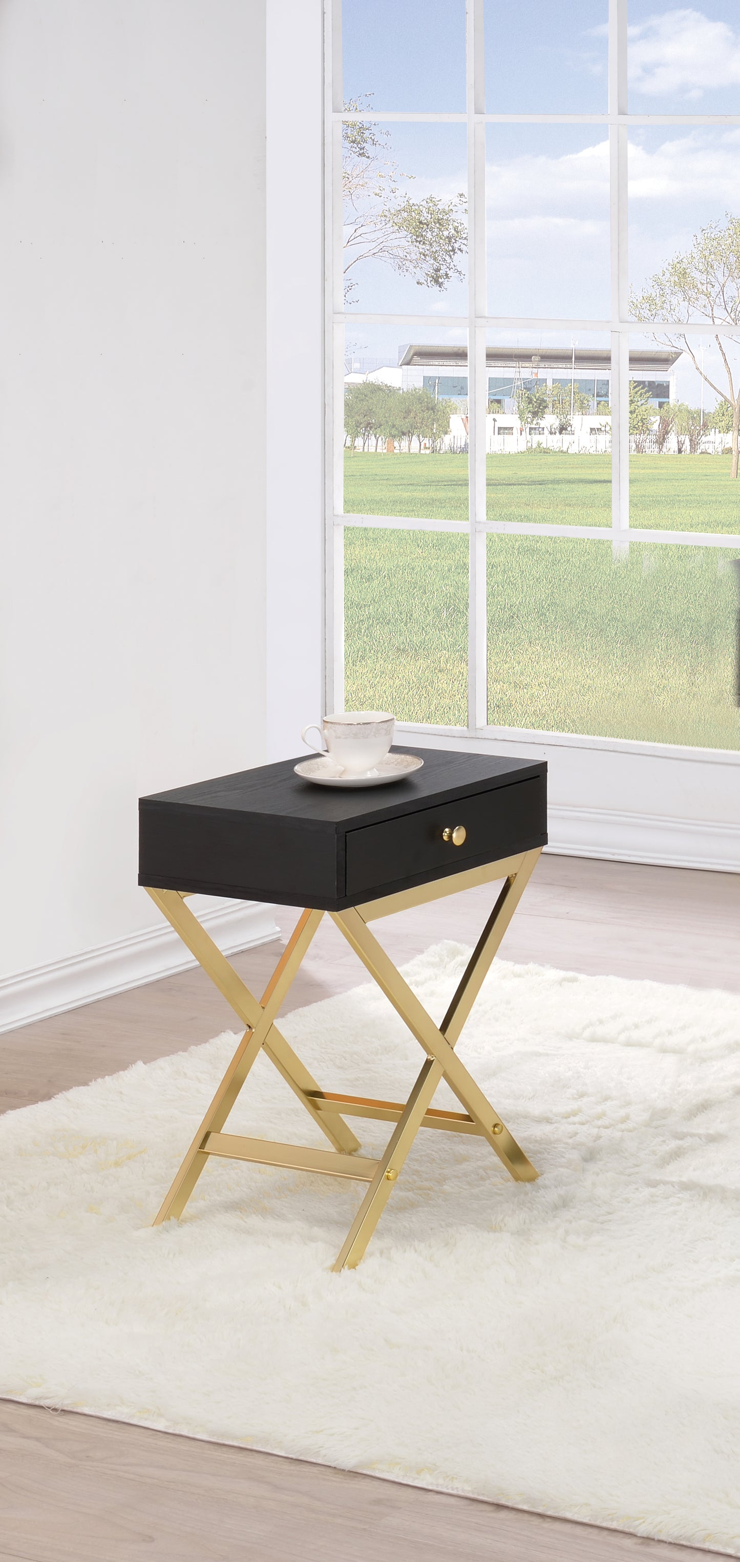 Black & Brass Finish Accent Table with Drawer - Coleen