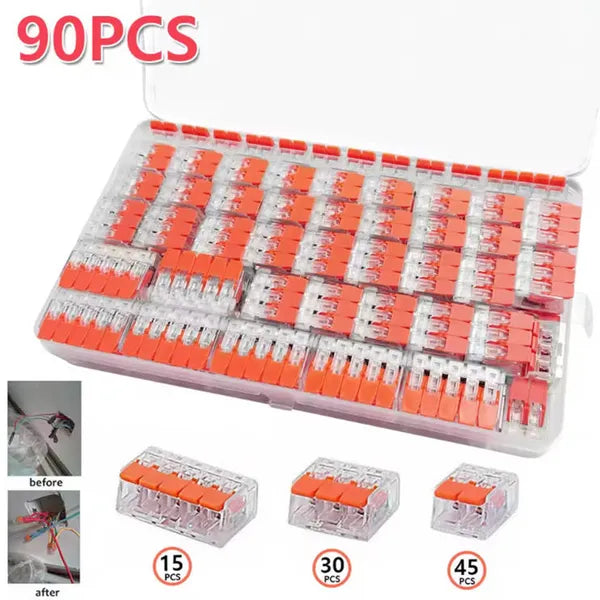 90pcs Electrical Wire Connectors Set - Copper Terminals & Clamps for Fixed Cable Connections