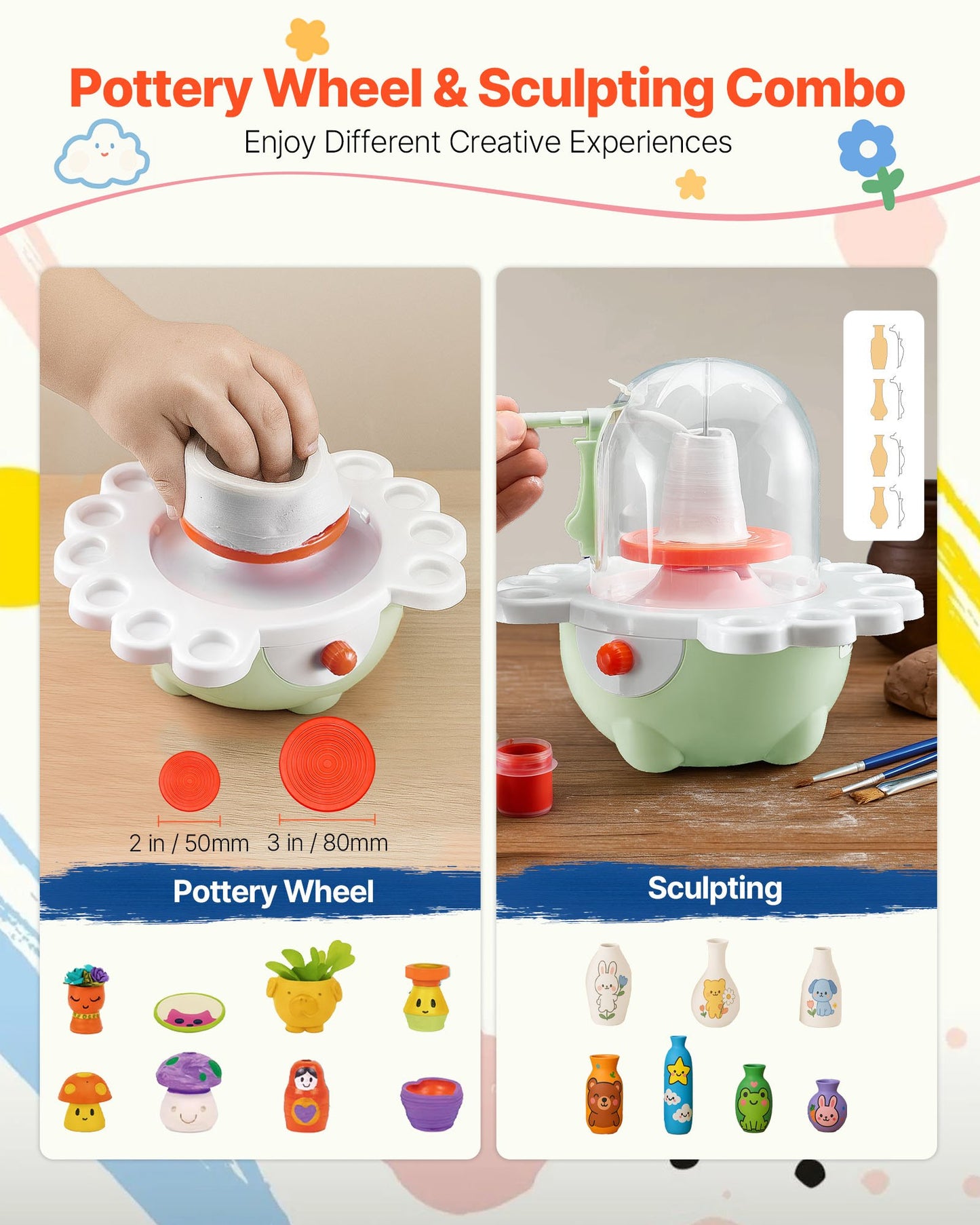 Electric Mini Pottery Wheel for Kids and Beginners - Adjustable Speed Clay Sculpting Set