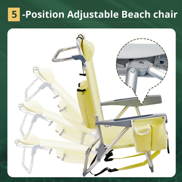 Lightweight Folding Beach Chair with Adjustable Back - Yellow