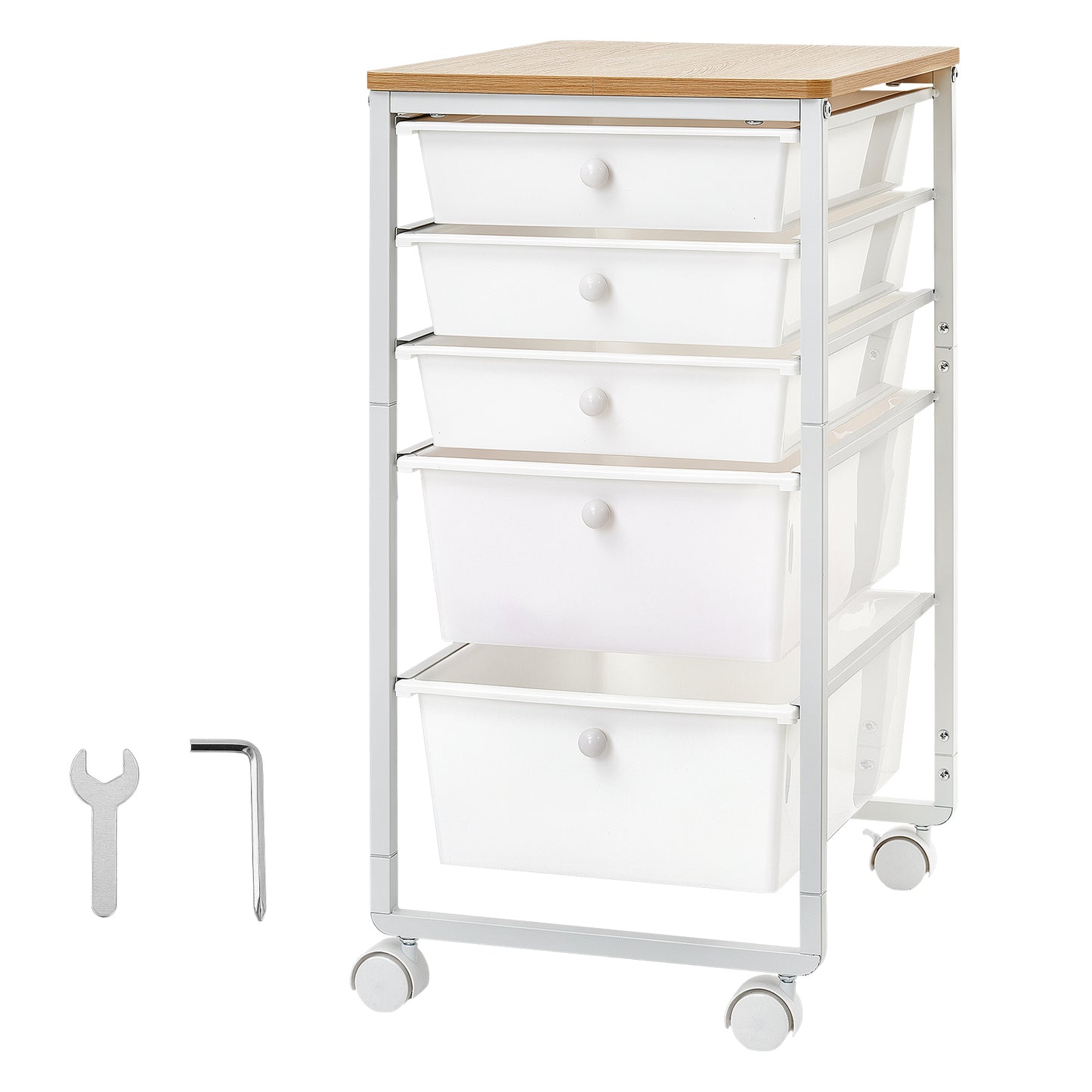 Rolling Cart with Drawers - 5 Drawer Storage Organizer for Office, Classroom, Craft, Bedroom, Makeup - White