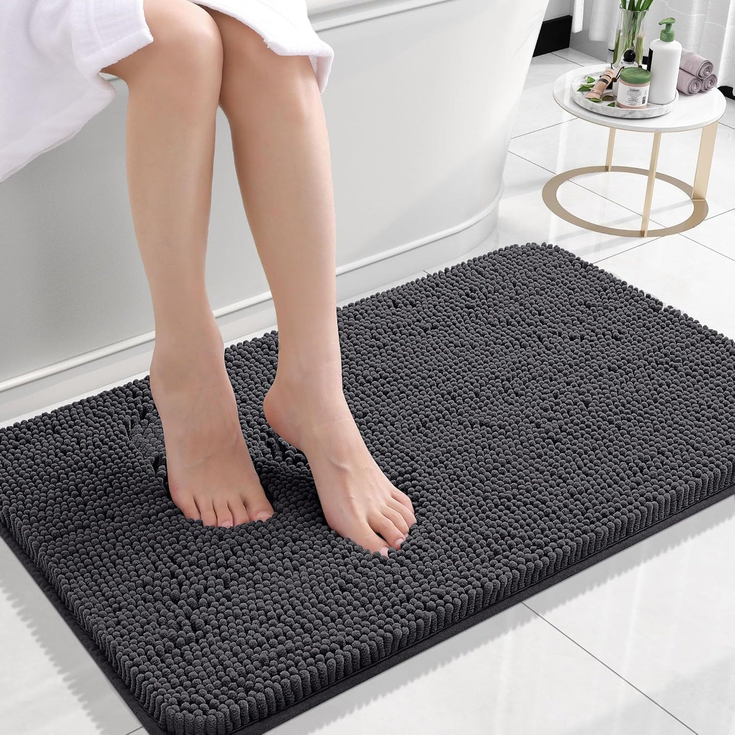 Long Wool Chenille Floor Mat Absorbent Non-Slip Bathroom and Bedroom Carpet