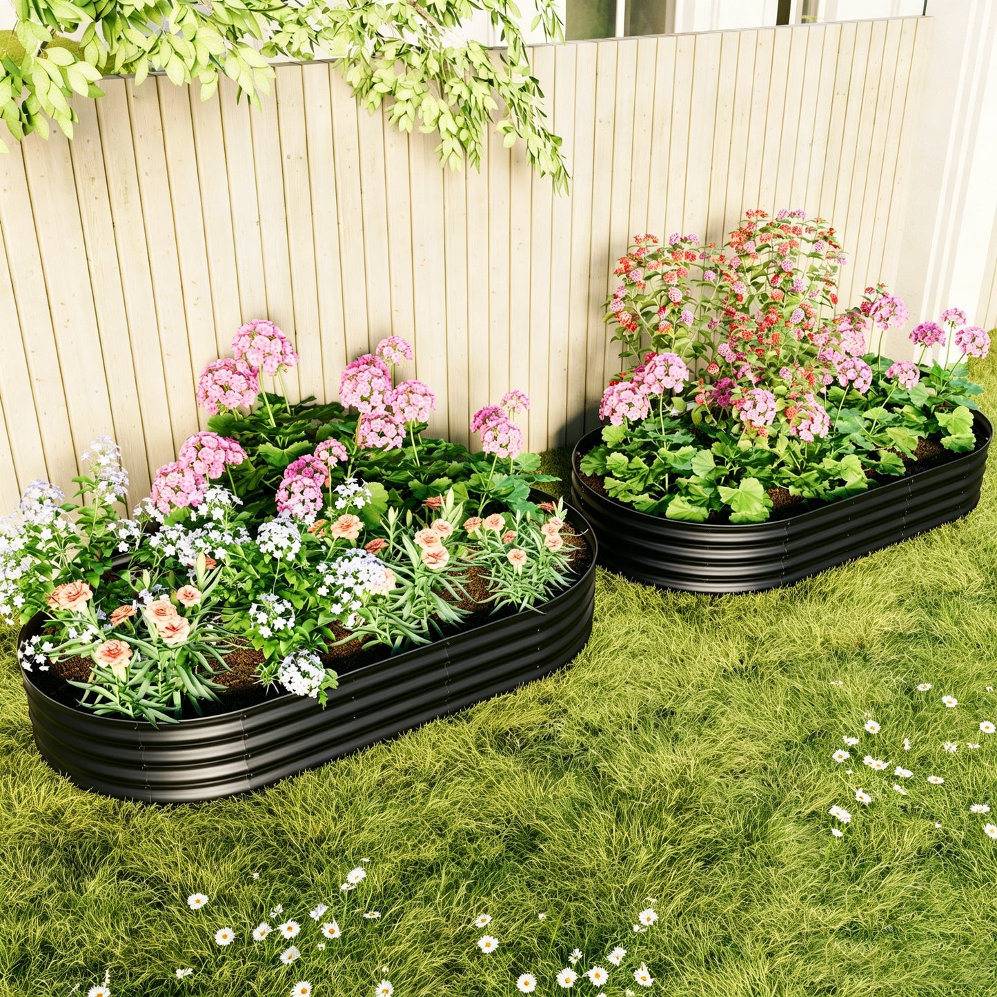 Heavy Duty Galvanized Raised Garden Bed 8x4x1ft - Black, 2PCS