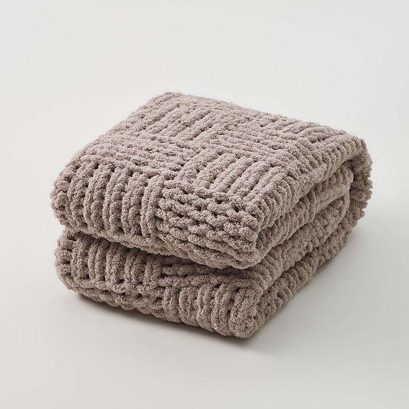 Solid Color Knitted Fluffy Blanket - Cozy Home Bedding & Sofa Throw