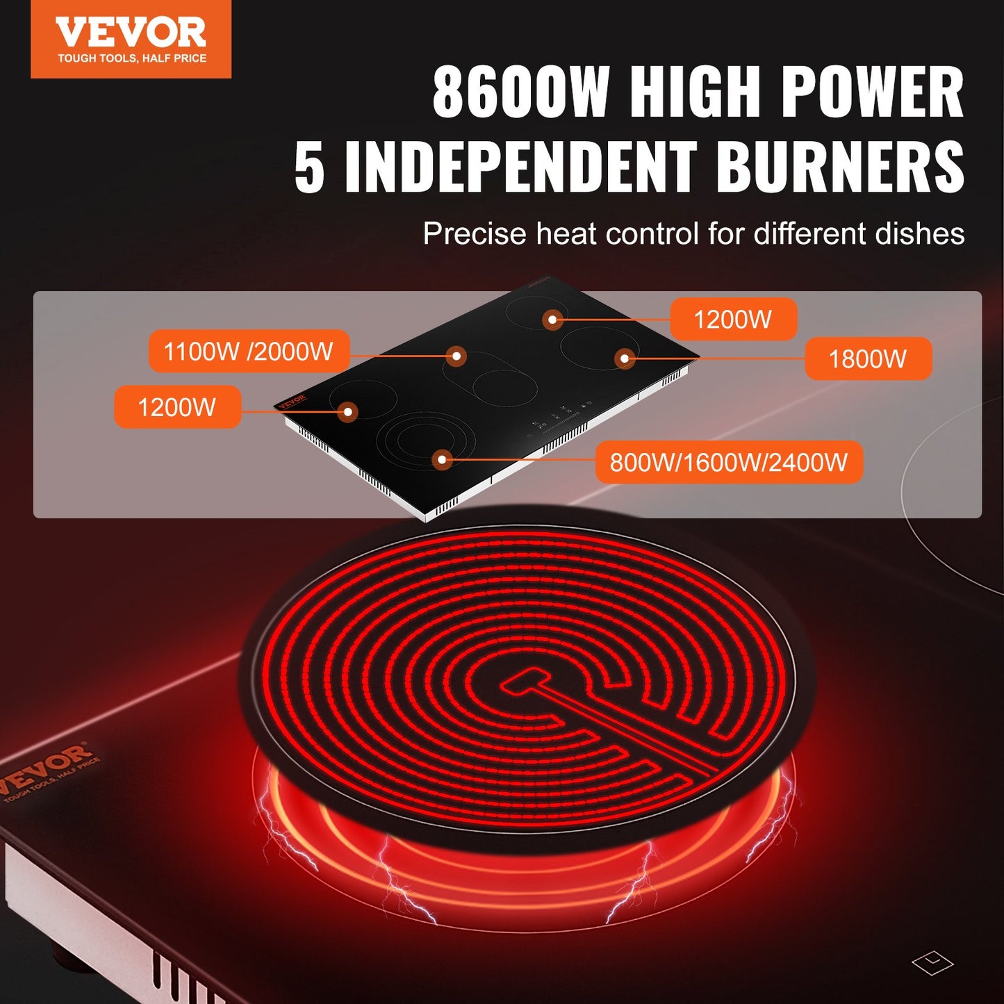 5 Burner Built-in Electric Cooktop 35.4x20.5 Inch Ceramic Stove with Touch Control