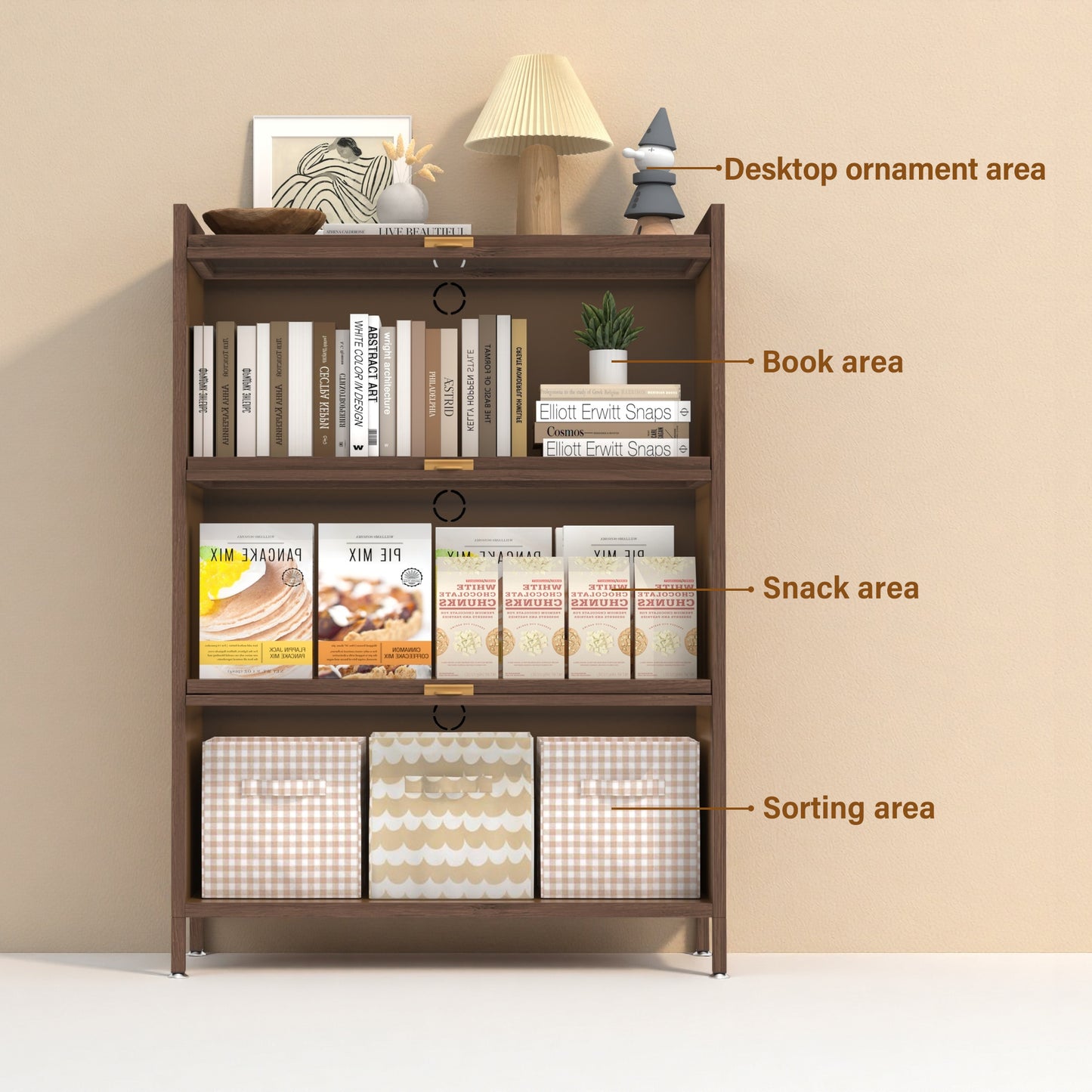 44'' Tall Metal Cabinet with 3 Flip Doors - Walnut Storage