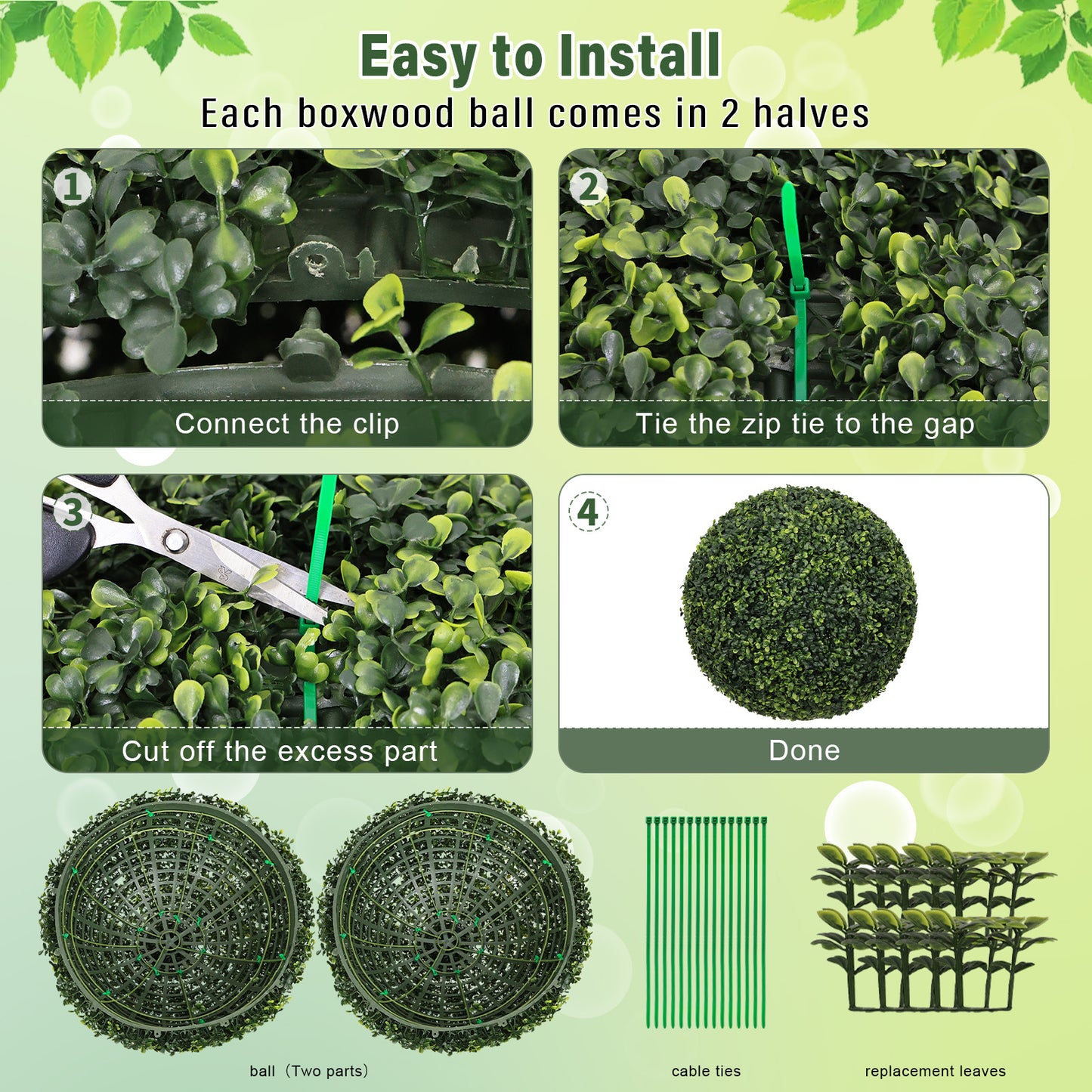 18.5-Inch Artificial Boxwood Topiary Balls - Green, 2 Pcs Set