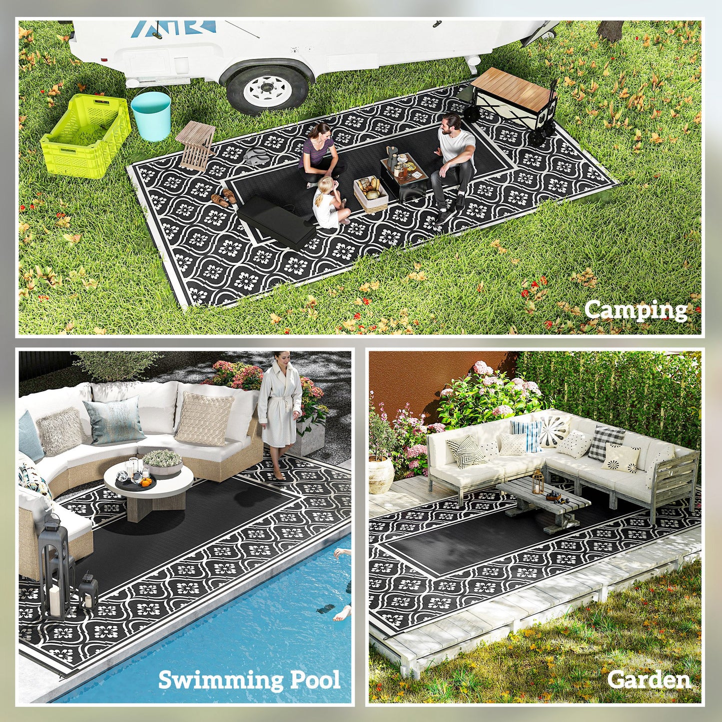 Reversible Waterproof Outdoor Rug with Carry Bag - 9' x 18'