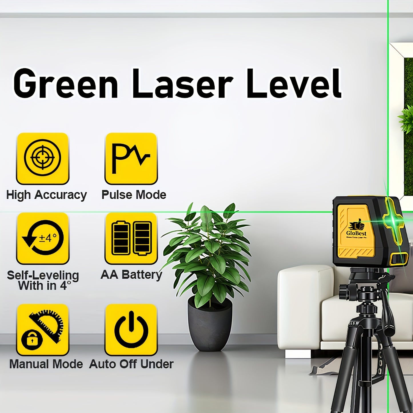 Laser Level 100Ft Self-Leveling Cross Line Green Beam with Magnetic Base