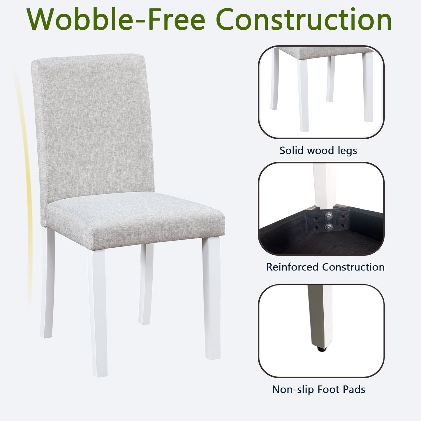 Dining Chairs Set for 4 - Padded White & Gray Kitchen Chairs
