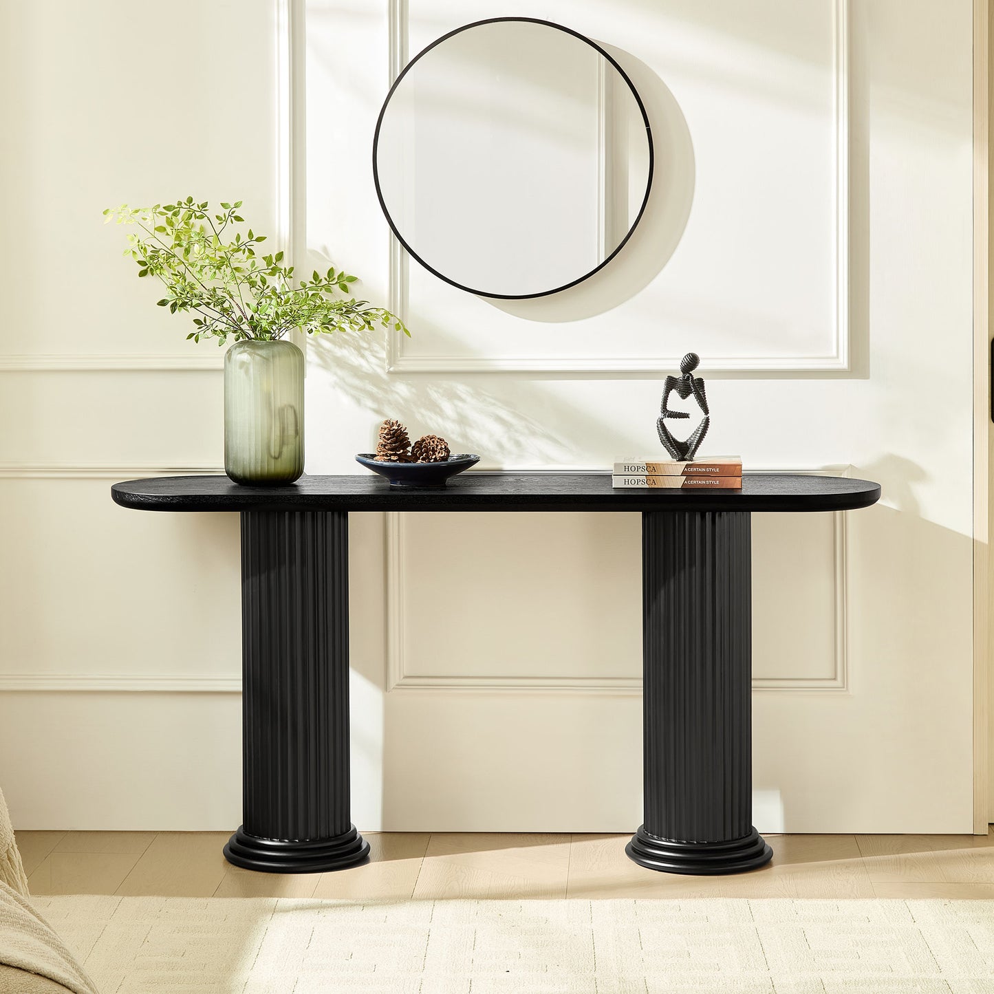 Modern Black Console Table with Roman-Style Legs - 62.99 Inch