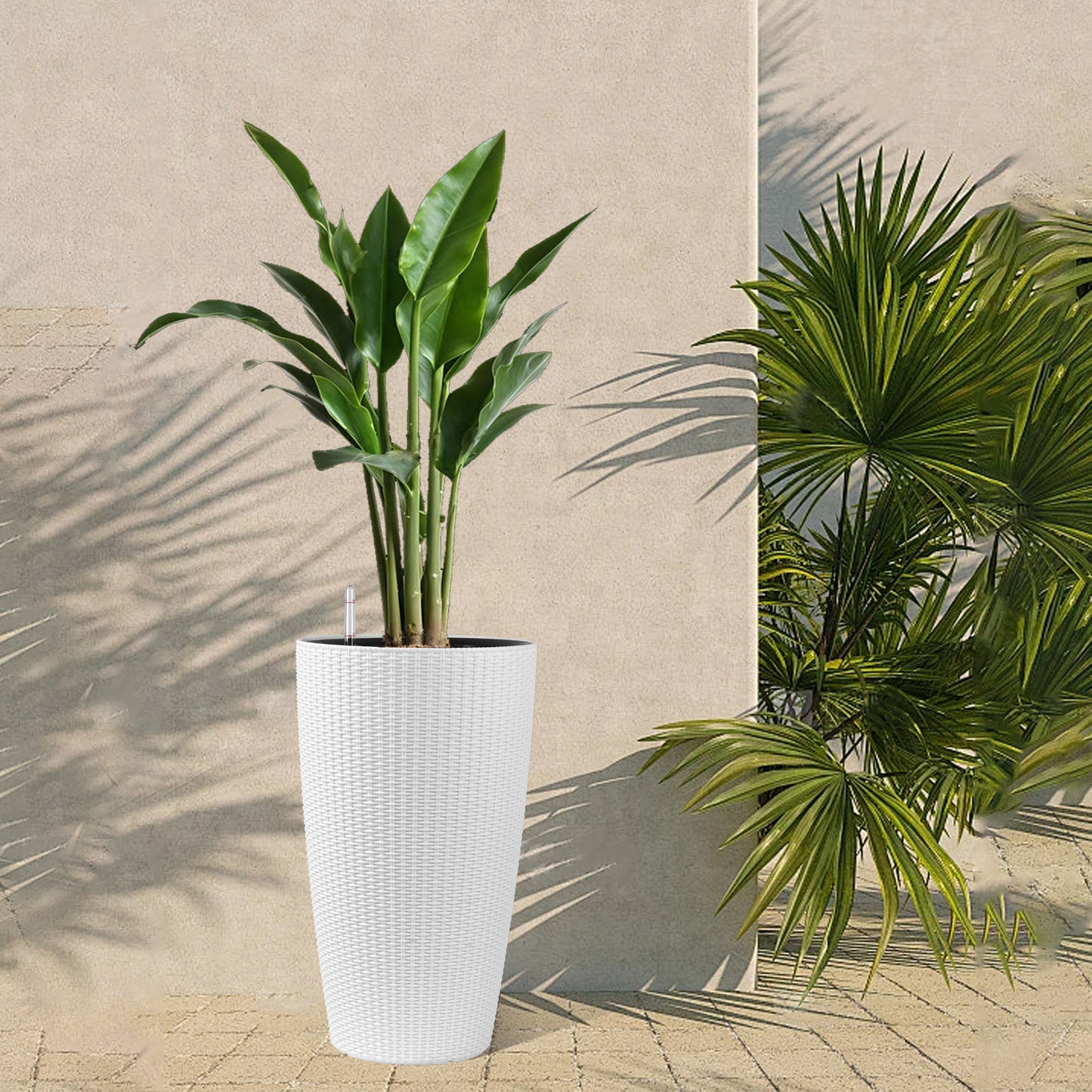 Set Of 2 Faux Rattan Tall Planters Outdoor Indoor Large With Water