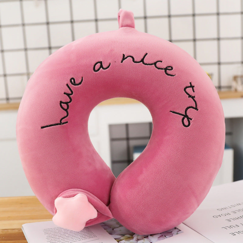 Cartoon Memory Cotton U-Shaped Cervical Pillow - Adjustable Colors